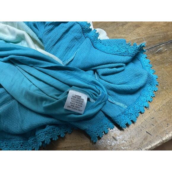 Double D Ranch Womens Shift Dress Large Teal Ombré Crochet Trim Boho Large - Picture 10 of 15